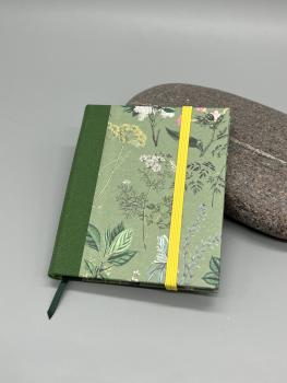 Buch Leinenrücken Blumen Gummiband handgebunden Notizen blau